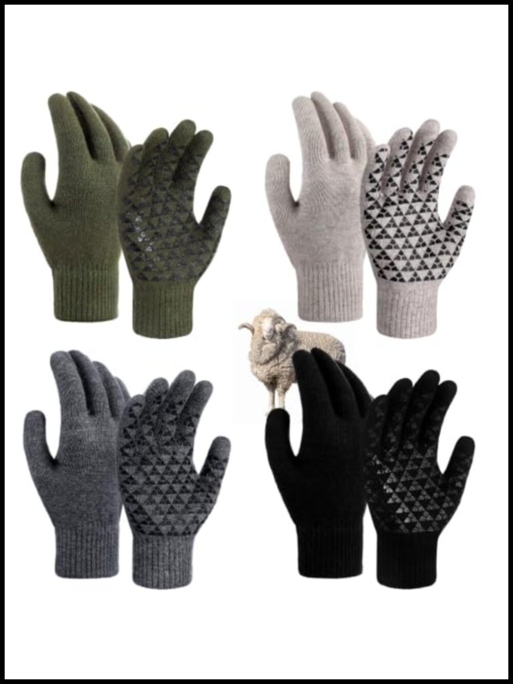 Wool Gloves with Grip Winter Warm Cold Weather Work Mittens